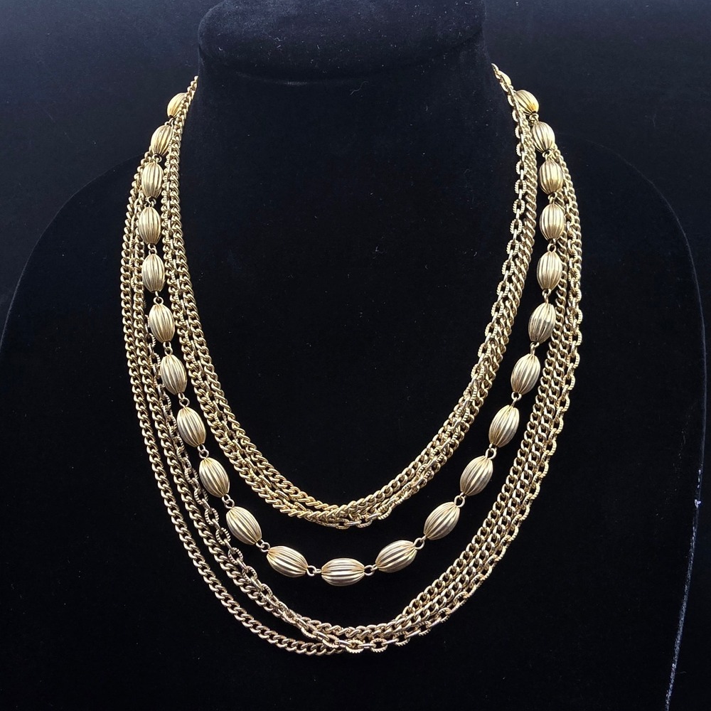 Gold Tone Layered Chain Necklace Vintage Made in Japan Costume Jewelry
